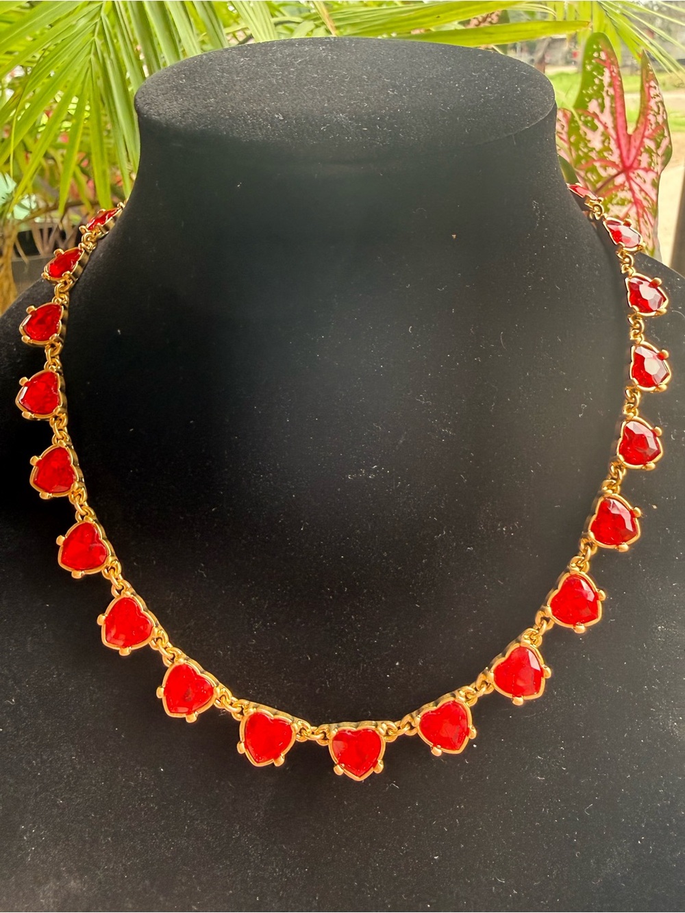 Oscar de la Renta Gold-Tone Necklace with Red Heart Stones